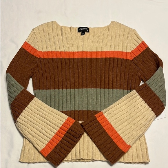 Brown and Orange Crew Neck Sweater with Earthy Tones - Picture 1 of 9